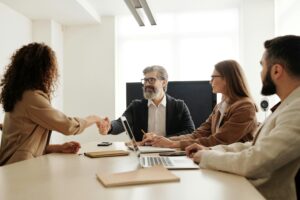 Staffing agency recruiter presenting industry-specific hiring solutions.