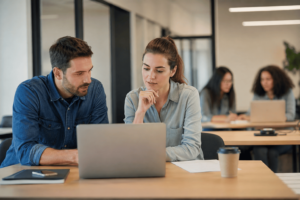 Industry-specific staffing professionals collaborating in a modern office environment